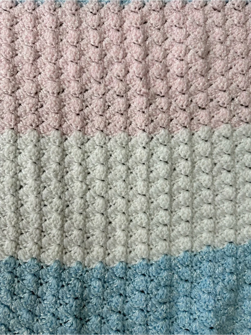 Soft Hand-Knit Kids/Throw Blanket, Pink Blue White - Unbranded